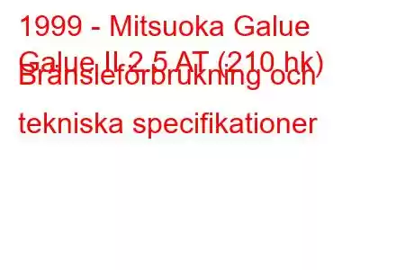 1999 - Mitsuoka Galue
Galue II 2.5 AT (210 hk) Bränsleförbrukning och tekniska specifikationer