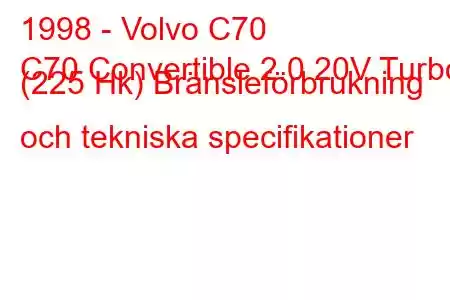 1998 - Volvo C70
C70 Convertible 2.0 20V Turbo (225 Hk) Bränsleförbrukning och tekniska specifikationer