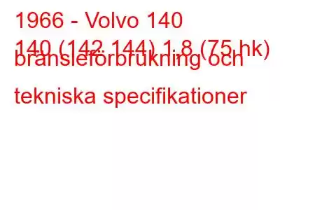 1966 - Volvo 140
140 (142 144) 1,8 (75 hk) bränsleförbrukning och tekniska specifikationer