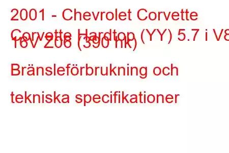 2001 - Chevrolet Corvette
Corvette Hardtop (YY) 5.7 i V8 16V Z06 (390 hk) Bränsleförbrukning och tekniska specifikationer