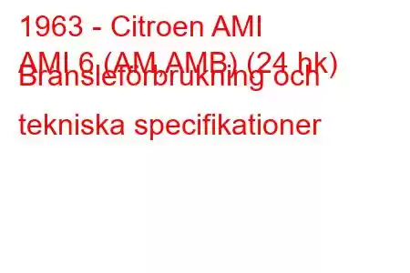 1963 - Citroen AMI
AMI 6 (AM,AMB) (24 hk) Bränsleförbrukning och tekniska specifikationer