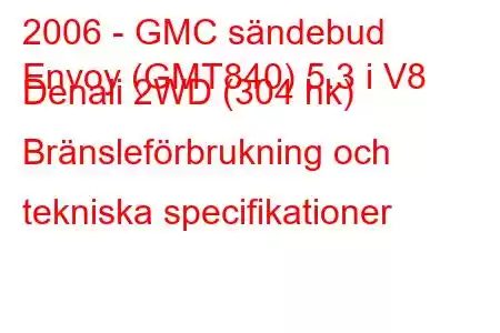 2006 - GMC sändebud
Envoy (GMT840) 5.3 i V8 Denali 2WD (304 hk) Bränsleförbrukning och tekniska specifikationer