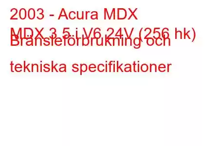 2003 - Acura MDX
MDX 3.5 i V6 24V (256 hk) Bränsleförbrukning och tekniska specifikationer