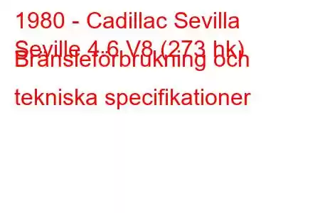 1980 - Cadillac Sevilla
Seville 4.6 V8 (273 hk) Bränsleförbrukning och tekniska specifikationer