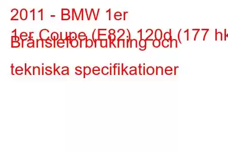 2011 - BMW 1er
1er Coupe (E82) 120d (177 hk) Bränsleförbrukning och tekniska specifikationer