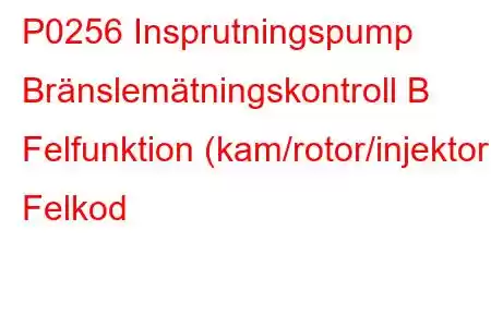 P0256 Insprutningspump Bränslemätningskontroll B Felfunktion (kam/rotor/injektor) Felkod