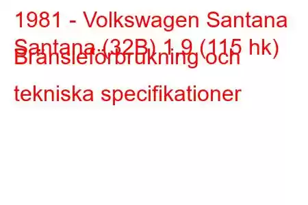 1981 - Volkswagen Santana
Santana (32B) 1,9 (115 hk) Bränsleförbrukning och tekniska specifikationer