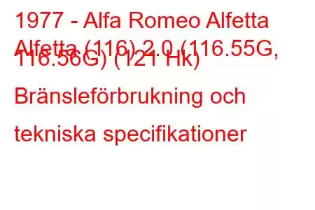 1977 - Alfa Romeo Alfetta
Alfetta (116) 2.0 (116.55G, 116.56G) (121 Hk) Bränsleförbrukning och tekniska specifikationer