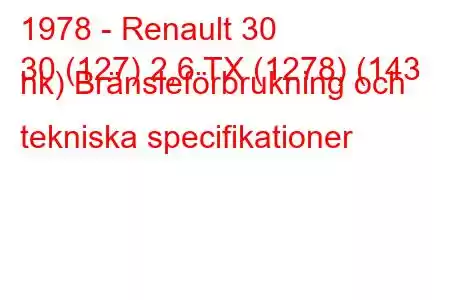 1978 - Renault 30
30 (127) 2,6 TX (1278) (143 hk) Bränsleförbrukning och tekniska specifikationer