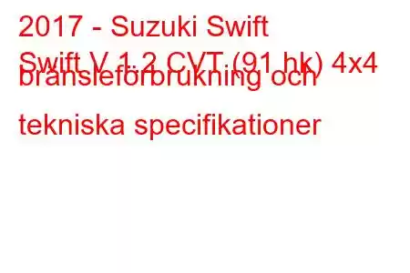 2017 - Suzuki Swift
Swift V 1.2 CVT (91 hk) 4x4 bränsleförbrukning och tekniska specifikationer