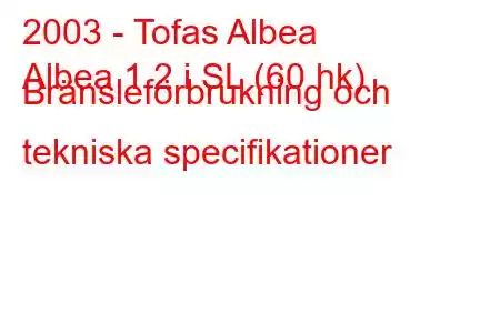 2003 - Tofas Albea
Albea 1.2 i SL (60 hk) Bränsleförbrukning och tekniska specifikationer