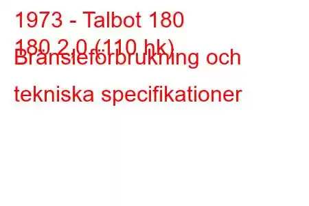 1973 - Talbot 180
180 2,0 (110 hk) Bränsleförbrukning och tekniska specifikationer