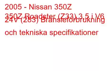 2005 - Nissan 350Z
350Z Roadster (Z33) 3,5 i V6 24V (283) Bränsleförbrukning och tekniska specifikationer