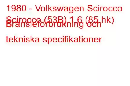 1980 - Volkswagen Scirocco
Scirocco (53B) 1,6 (85 hk) Bränsleförbrukning och tekniska specifikationer