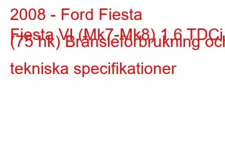 2008 - Ford Fiesta
Fiesta VI (Mk7-Mk8) 1,6 TDCi (75 hk) Bränsleförbrukning och tekniska specifikationer