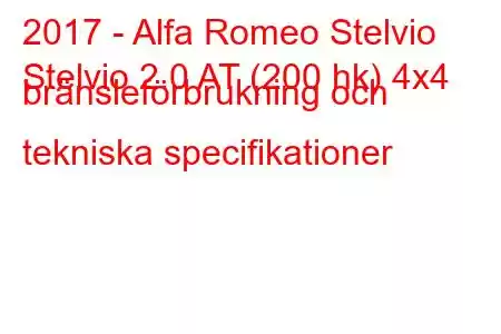 2017 - Alfa Romeo Stelvio
Stelvio 2.0 AT (200 hk) 4x4 bränsleförbrukning och tekniska specifikationer