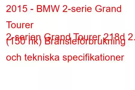 2015 - BMW 2-serie Grand Tourer
2-serien Grand Tourer 218d 2.0 (150 hk) Bränsleförbrukning och tekniska specifikationer