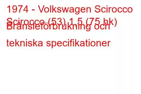 1974 - Volkswagen Scirocco
Scirocco (53) 1,5 (75 hk) Bränsleförbrukning och tekniska specifikationer