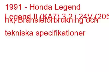 1991 - Honda Legend
Legend II (KA7) 3.2 i 24V (205 hk) Bränsleförbrukning och tekniska specifikationer