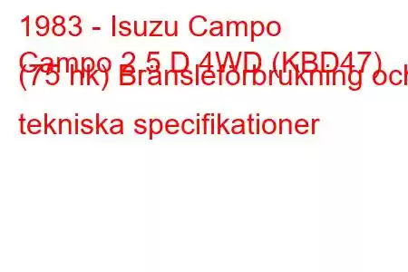 1983 - Isuzu Campo
Campo 2.5 D 4WD (KBD47) (75 hk) Bränsleförbrukning och tekniska specifikationer