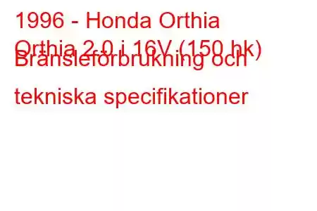 1996 - Honda Orthia
Orthia 2.0 i 16V (150 hk) Bränsleförbrukning och tekniska specifikationer