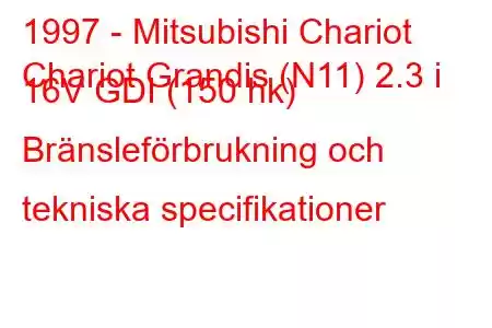 1997 - Mitsubishi Chariot
Chariot Grandis (N11) 2.3 i 16V GDI (150 hk) Bränsleförbrukning och tekniska specifikationer