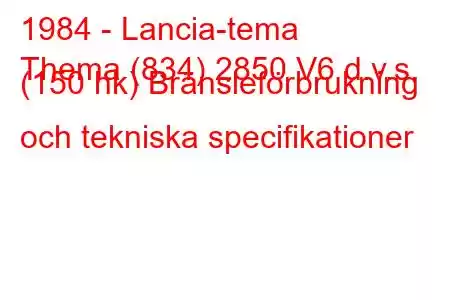 1984 - Lancia-tema
Thema (834) 2850 V6 d.v.s. (150 hk) Bränsleförbrukning och tekniska specifikationer