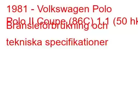 1981 - Volkswagen Polo
Polo II Coupe (86C) 1.1 (50 hk) Bränsleförbrukning och tekniska specifikationer