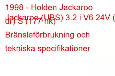 1998 - Holden Jackaroo
Jackaroo (UBS) 3.2 i V6 24V (3 dr) S (177 hk) Bränsleförbrukning och tekniska specifikationer