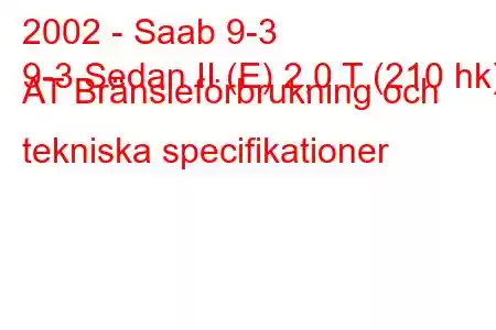 2002 - Saab 9-3
9-3 Sedan II (E) 2,0 T (210 hk) AT Bränsleförbrukning och tekniska specifikationer