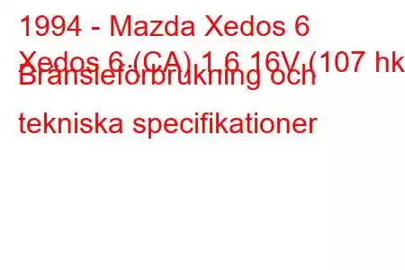 1994 - Mazda Xedos 6
Xedos 6 (CA) 1,6 16V (107 hk) Bränsleförbrukning och tekniska specifikationer