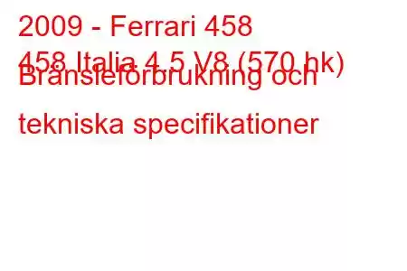 2009 - Ferrari 458
458 Italia 4.5 V8 (570 hk) Bränsleförbrukning och tekniska specifikationer