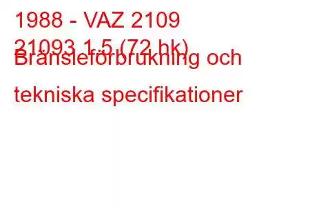 1988 - VAZ 2109
21093 1,5 (72 hk) Bränsleförbrukning och tekniska specifikationer