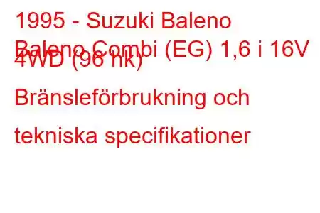 1995 - Suzuki Baleno
Baleno Combi (EG) 1,6 i 16V 4WD (96 hk) Bränsleförbrukning och tekniska specifikationer