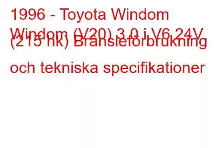 1996 - Toyota Windom
Windom (V20) 3.0 i V6 24V (215 hk) Bränsleförbrukning och tekniska specifikationer