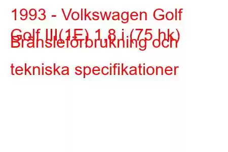 1993 - Volkswagen Golf
Golf III(1E) 1,8 i (75 hk) Bränsleförbrukning och tekniska specifikationer