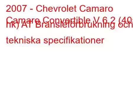 2007 - Chevrolet Camaro
Camaro Convertible V 6.2 (405 hk) AT Bränsleförbrukning och tekniska specifikationer