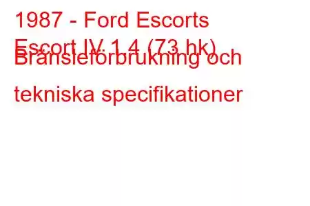 1987 - Ford Escorts
Escort IV 1.4 (73 hk) Bränsleförbrukning och tekniska specifikationer