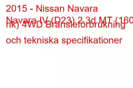 2015 - Nissan Navara
Navara IV (D23) 2.3d MT (160 hk) 4WD Bränsleförbrukning och tekniska specifikationer