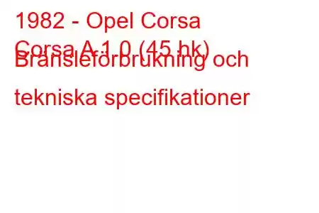 1982 - Opel Corsa
Corsa A 1.0 (45 hk) Bränsleförbrukning och tekniska specifikationer