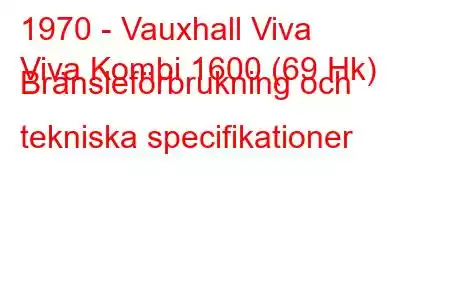 1970 - Vauxhall Viva
Viva Kombi 1600 (69 Hk) Bränsleförbrukning och tekniska specifikationer