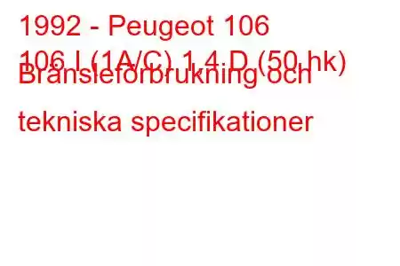 1992 - Peugeot 106
106 I (1A/C) 1,4 D (50 hk) Bränsleförbrukning och tekniska specifikationer