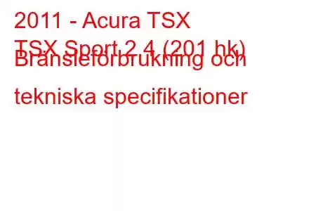 2011 - Acura TSX
TSX Sport 2.4 (201 hk) Bränsleförbrukning och tekniska specifikationer