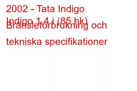 2002 - Tata Indigo
Indigo 1,4 i (85 hk) Bränsleförbrukning och tekniska specifikationer