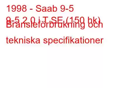 1998 - Saab 9-5
9-5 2.0 i T SE (150 hk) Bränsleförbrukning och tekniska specifikationer