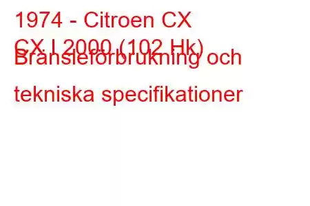 1974 - Citroen CX
CX I 2000 (102 Hk) Bränsleförbrukning och tekniska specifikationer