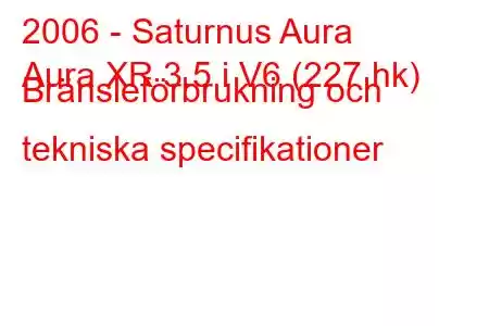 2006 - Saturnus Aura
Aura XR 3.5 i V6 (227 hk) Bränsleförbrukning och tekniska specifikationer