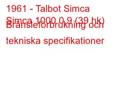 1961 - Talbot Simca
Simca 1000 0,9 (39 hk) Bränsleförbrukning och tekniska specifikationer