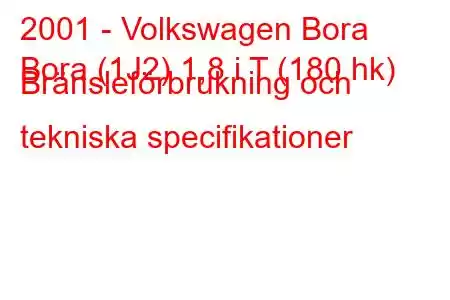 2001 - Volkswagen Bora
Bora (1J2) 1,8 i T (180 hk) Bränsleförbrukning och tekniska specifikationer