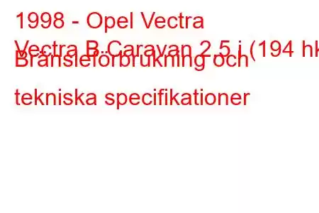 1998 - Opel Vectra
Vectra B Caravan 2,5 i (194 hk) Bränsleförbrukning och tekniska specifikationer